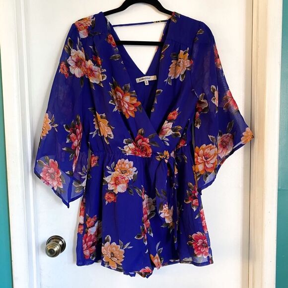 bailey blue Pants - Bailey Blue Floral Long Sleeve V Neck Navy Romper